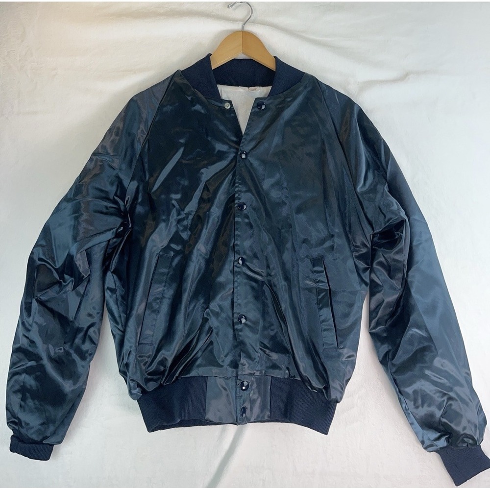 Satin Blue Varsity Jacket Mens Medium USA Auburn Sportswear
